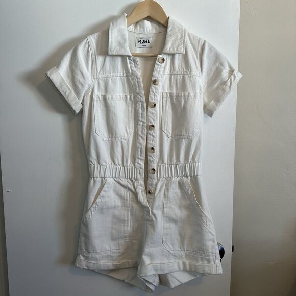 Show Me Your Mumu Cannon Denim Romper in Seasalt White – Size XS - Picture 1 of 5